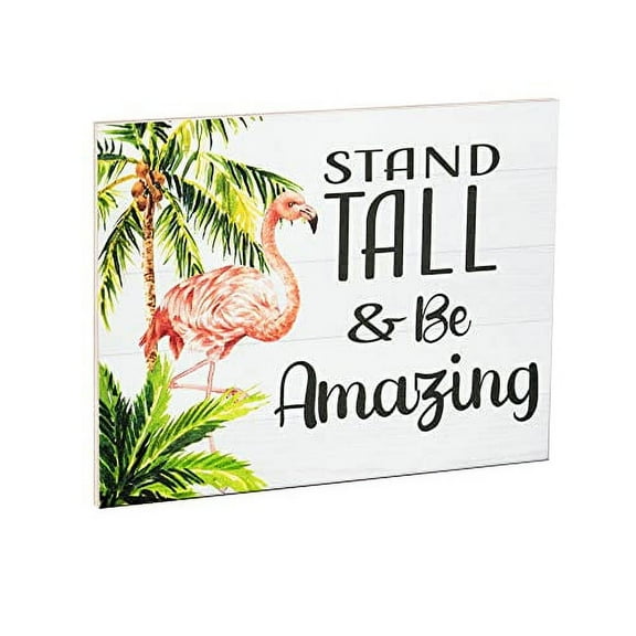 JennyGems Flamingo Decor, Flamingo Gifts, Beach House Signs, Flamingo Bathroom Decor, Flamingo Wall Hanging, Beach Decor Beach Signs Coastal Farmhouse Decor (Stand Tall Be Amazing)