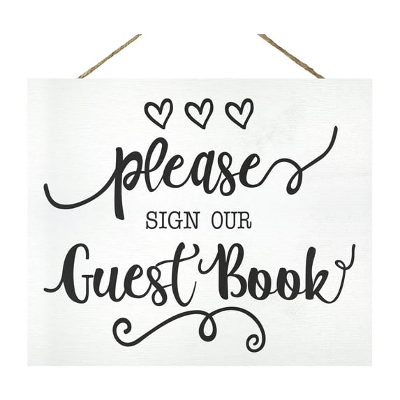 JennyGems Guestbook Sign, Wedding Signs, Guest Book Table Sign, 10x12 Inch Wood Sign, Wedding Reception Decor, Guestbook Sign for Showers, Weddings, Party (White)