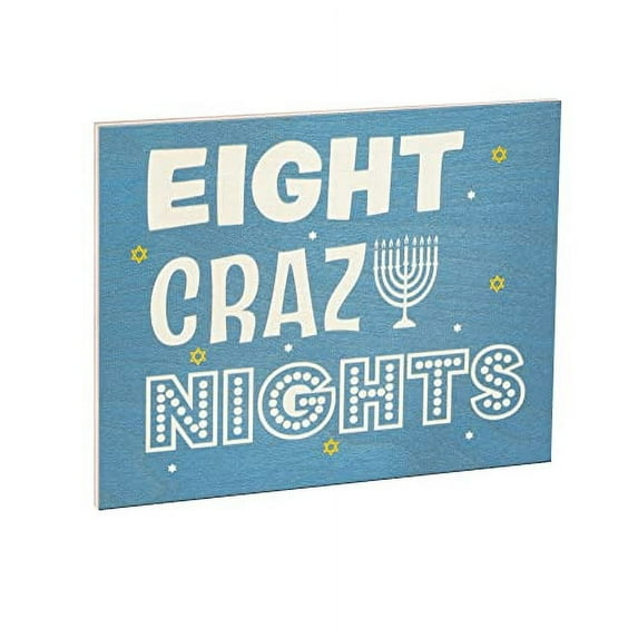 JennyGems Hanukkah Decorations Indoor, Funny Hanukkah Gifts, Hanukkah Party Decorations, Chanukah Decorations Hanukkah Menorah Decor, Hanukkah Wreath, 7.25x6 Inch Wood Sign, 8 Crazy Nights