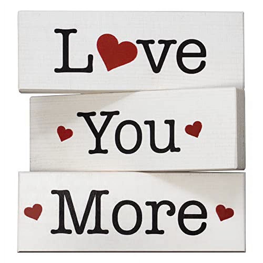 Love You More White and Red Wooden Block Sign Set