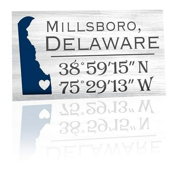 JennyGems Millsboro Delaware Gifts, Delaware Souvenirs, Compass Coordinates Sign, Shelf and Wall Art, Made in USA