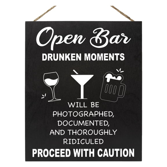 JennyGems Open Bar Wedding Sign, Wedding Reception Signs Drunken Moments Will Be Photographed Documented and Thoroughly Ridiculed, Wedding Decor, Birthday Anniversary Bar Sign Home Bar Decor (Black)