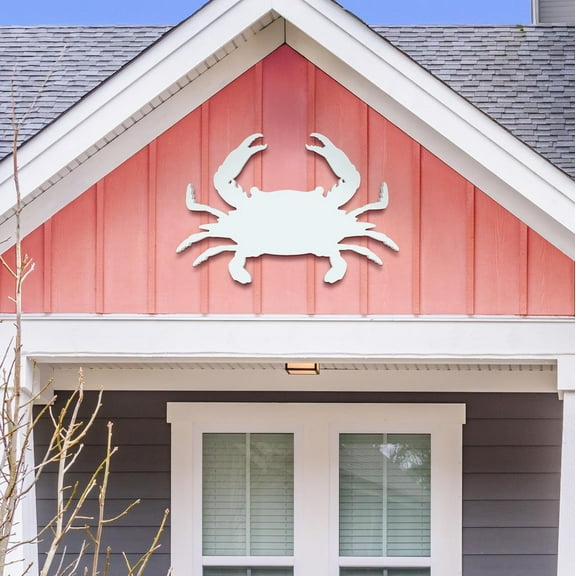 JennyGems Outdoor Crab Wall Decor, White PVC Sign for Beach House, Coastal Cottage, or Shed, Weatherproof and Durable Crab Wall Art for Exterior and Interior Use, 2 Foot