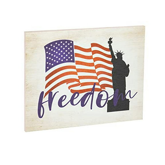 JennyGems Patriotic Decorations, Freedom American Flag Wooden Sign, Statue of Liberty, 4th of July Decor, Memorial Day, Wall Hanging, Made in USA