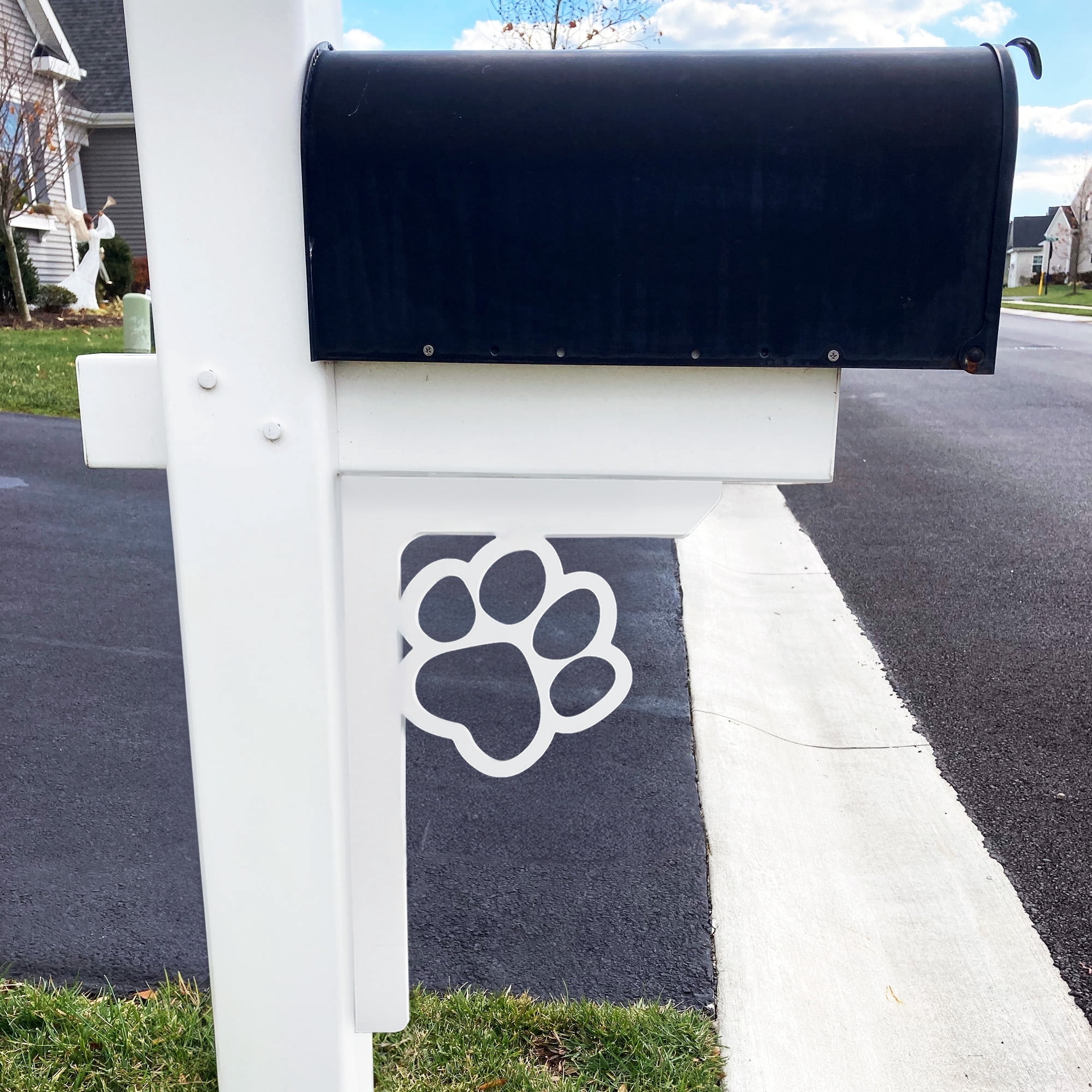 JennyGems Paw Print White PVC Mailbox Bracket and Porch Decor, Rust Resistant, 16 Inch, Made in USA