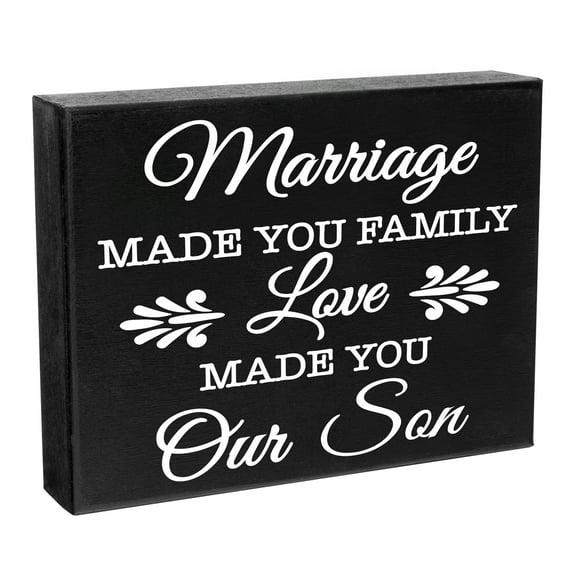 JennyGems Son in Law Gifts From Mother in Law, Son-in-Law Gift Sign Decor Plaque, 8x6 Inch Wood Sign, Marriage Made You Family Love Made You Our Son, Best Son-in-Law Gift Sign