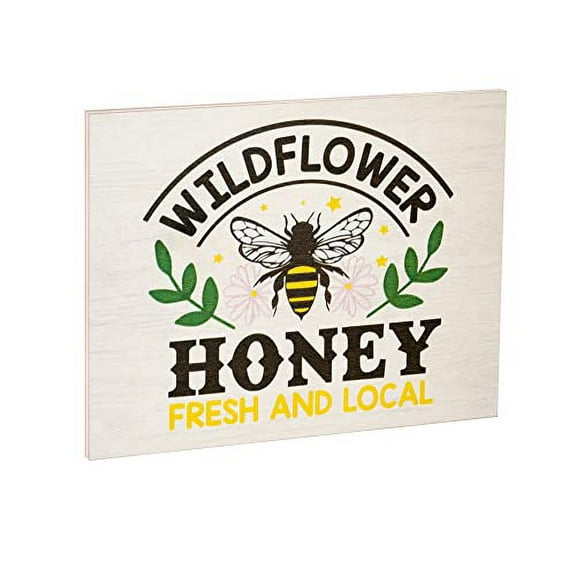 JennyGems Spring Decorations, Wildflower Honey Bee Wooden Sign, Spring Wall Decor, Fresh and Local, Bee Decor, Made in USA