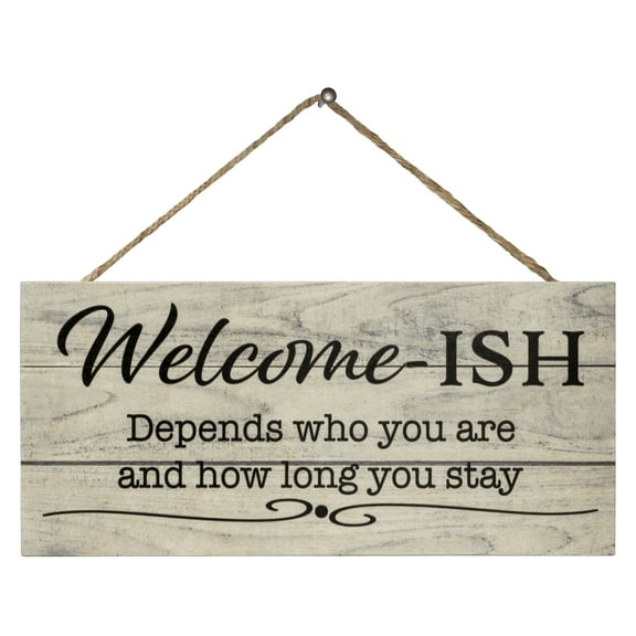 JennyGems Welcome Sign For Front Door, Welcome-ish Funny Front Door, Farmhouse Porch Decor, Rustic Farmhouse Home Decor, Porch or Entryway Accent, 13x6 Funny Farmhouse Welcome Sign, Made in USA (Gray)