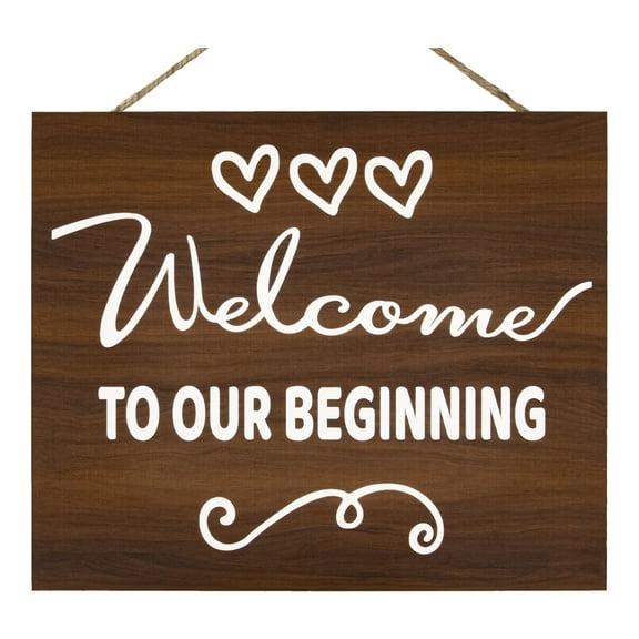 JennyGems Welcome To Our Beginning, 10x12 Inch Wood Hanging Wedding Sign, Engagement, Wedding Decor, Housewarming Gifts