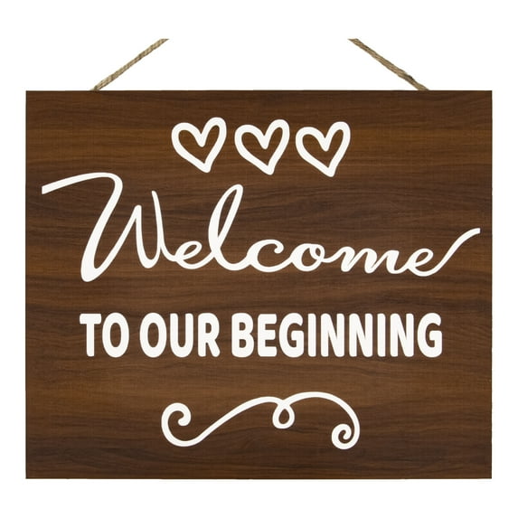 JennyGems Welcome To Our Beginning, 10x12 Inch Wood Hanging Wedding Sign, Engagement, Wedding Decor, Housewarming Gifts