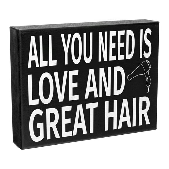 JennyGems All You Need Is Love and Great Hair, 8x6 Inch Wood Sign, Hair Stylist Gift, Hair Salon Decor, Gifts for Hair Dressers, Barber Shop Decor, American Made