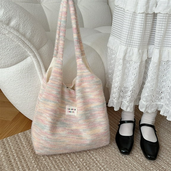 JennyShop Autumn And Winter Cute Furry Tote Bag Large Capacity Student Book Bag Shoulder Canvas Vest Bag Women