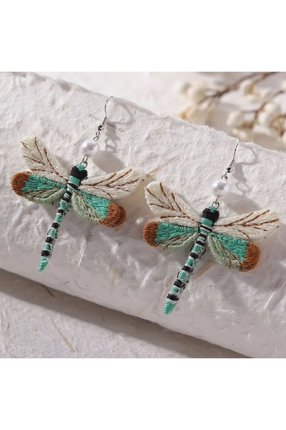 JennyShop Bohemian Style Vintage New Unique Embroidery Creative Cute Dragonfly Pendants for Women Personalized Fun Drop Earrings Jewelry