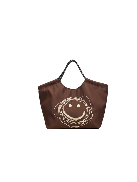 JennyShop Canvas Bag Women's Large-capacity Bag New Trendy Cartoon Smiley Face Shoulder Bag Casual Versatile Tote Bag