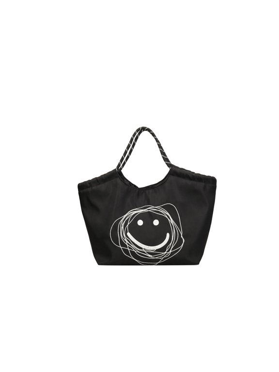 JennyShop Canvas Bag Women's Large-capacity Bag New Trendy Cartoon Smiley Face Shoulder Bag Casual Versatile Tote Bag