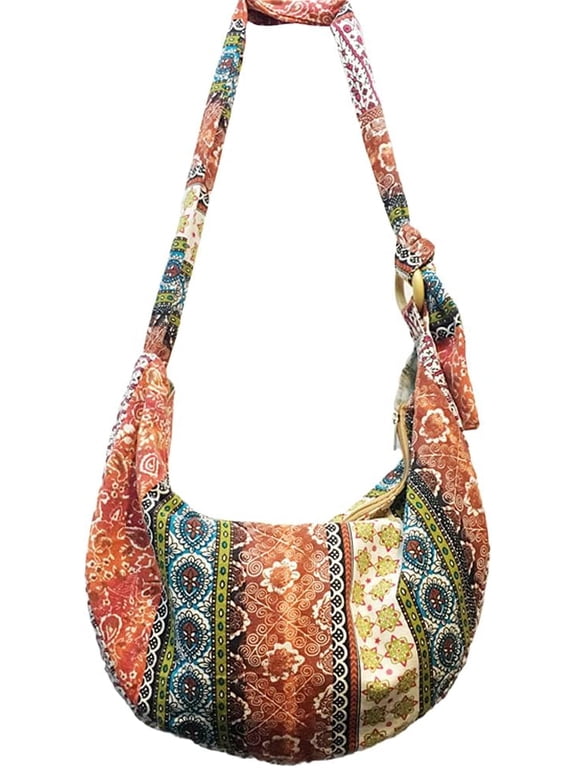 JennyShop Canvas Purse Cotton Satchel, Pretty Shoulder Bag for Women,Hippie Crossbody Bagm,Bohemian Handbag Printed Pattern Hobo Bag