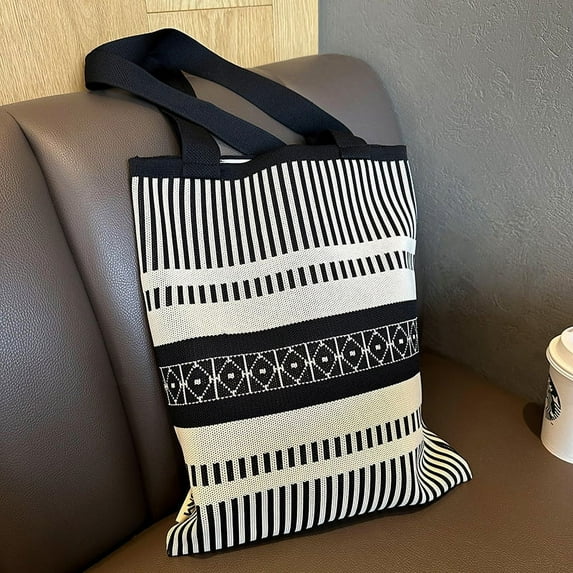 JennyShop Cartoon Dog Knitted Shoulder Bag Handbag Women's Korean Version Fashionable Versatile Large-capacity Commuter Tote Bag Canvas Bag