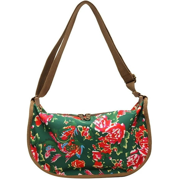 JennyShop Chinese Style Crossbody Bag for Women, Quality Nylon Shoulder Bag,  Fashion Colorful Flower Print Tote Bag