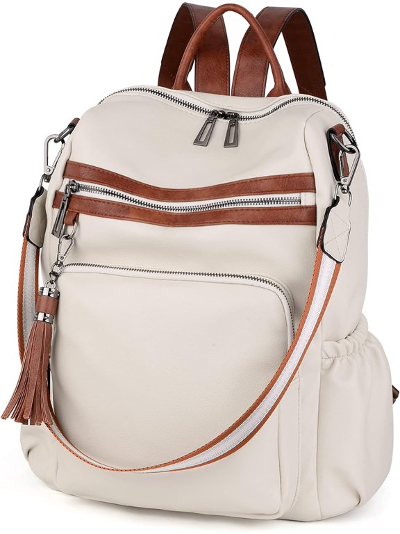 JennyShop Convertible Travel Shoulder Bag with Tassel, Fashion Backpack Purse Leather Vegan Ladies Fashion Designer Rucksack