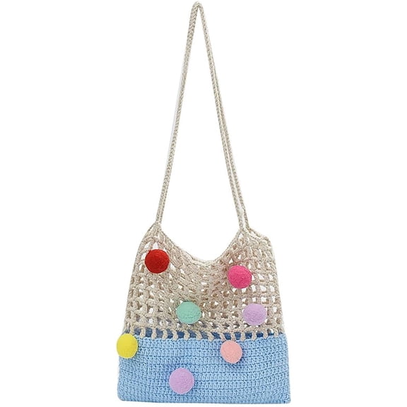 JennyShop Crochet Openwork Tote Bag for Women, Hot Sale Knitted Shoulder Bag Patchwork Color Clashing Handbag