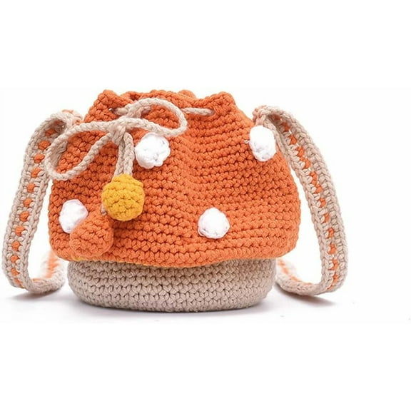 JennyShop  Crossbody Bucket Bag with Drawstring, Quality Handmade Knitted Bag Wool Knitted Mushroom Shoulder Bag for Women