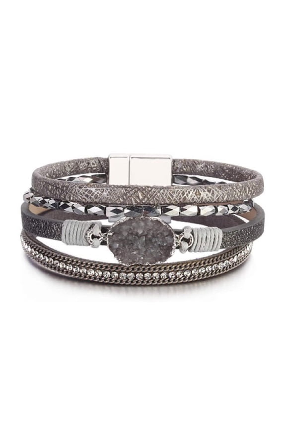 JennyShop Crystal Bead Bracelet with Magnetic Clasp Jewelry Gifts for Women, Trendy Leather Wrap Bracelet Cuff Bangle Bracelets