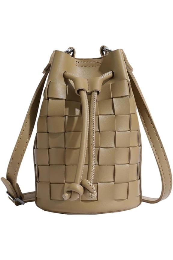 JennyShop Cute Mobile Phone Bag Bucket Bag, Women's PU Leather Woven Drawstring Single Shoulder Crossbody Bag