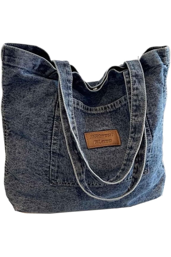 JennyShop Denim Canvas Bag, Casual Handheld/Shoulder Carryall Bag, Hot Sale Large Capacity Tote - Niche Artistic Shopping Bag,