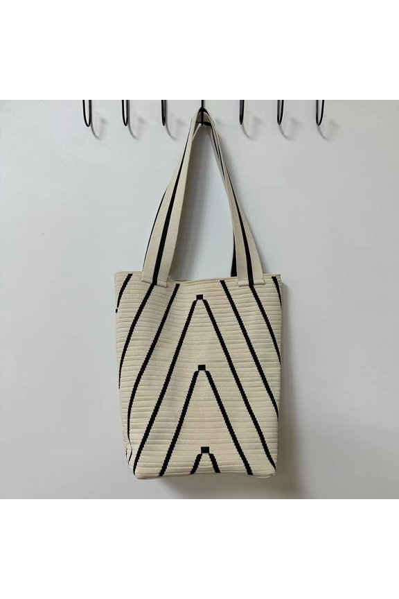JennyShop Design Sense Wave Knitted Shoulder Bag Shopping Large Capacity Bag Commuter Bucket Bag