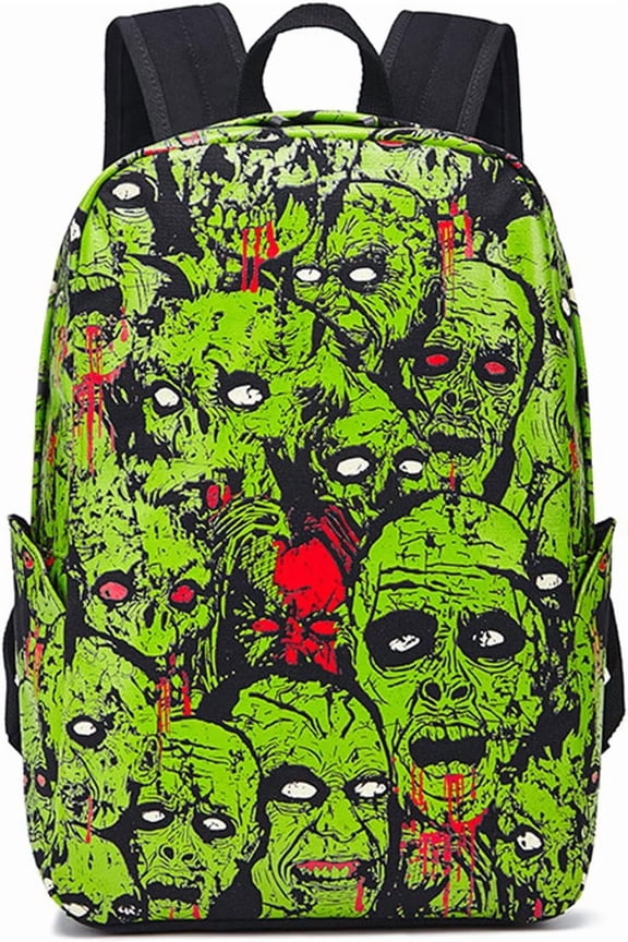 JennyShop Fashion Halloween Backpack, Large Capacity Gothic Canvas Tote Bag with Printed Skull