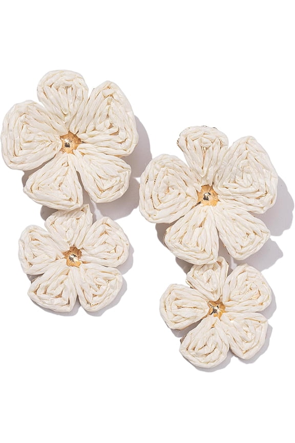 JennyShop Flower Drop Earrings Floral Raffia Earrings Statement Dangle Earrings Trendy Cute Summer Jewelry for Women