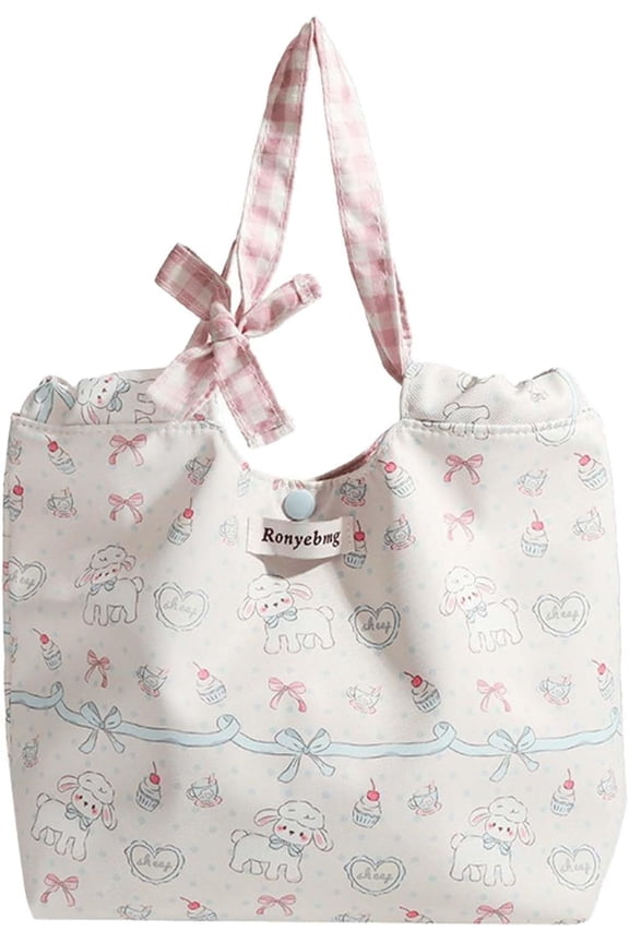 JennyShop Girls' Aesthetic Picnic Shoulder Bag, Fashion Sheep Print Flower Handbag - Cute Lunch Bag