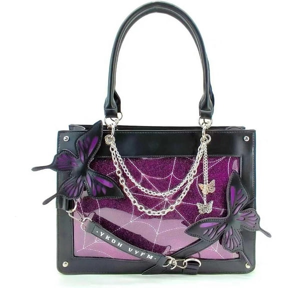 JennyShop Gothic Spider Web Black Series Leather Bag, Fashion Butterfly Handbag, Large Capacity Square Handbag