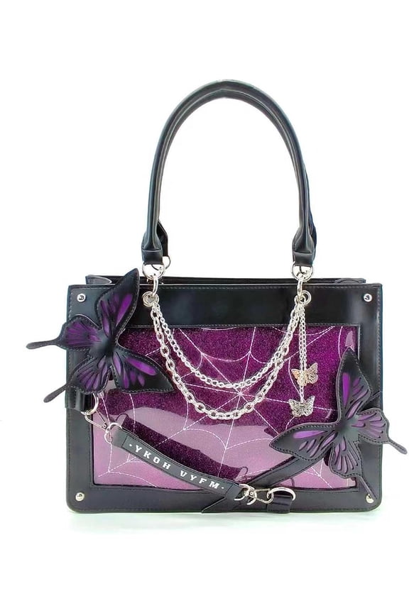 JennyShop Gothic Spider Web Black Series Leather Bag, Fashion Butterfly Handbag, Large Capacity Square Handbag