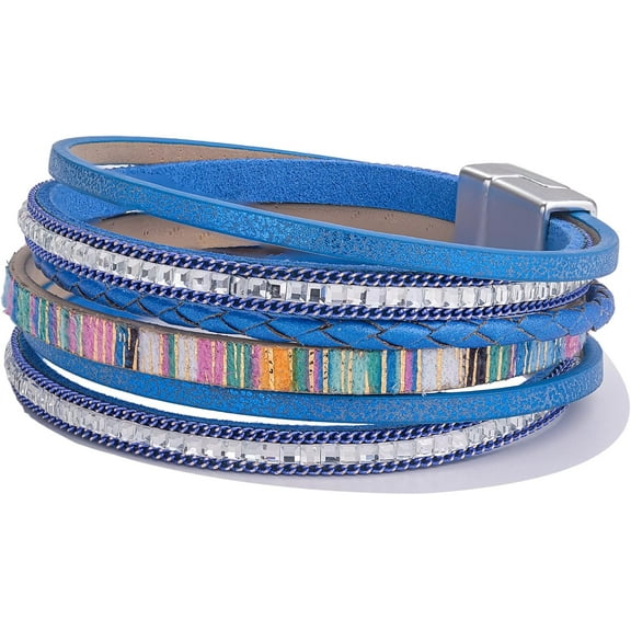 JennyShop Hot Sale Leather Wrap Bracelets Trendy Layered Bracelets with Magnetic Clasp Strackable Bohemian Jewelry Gifts for Women