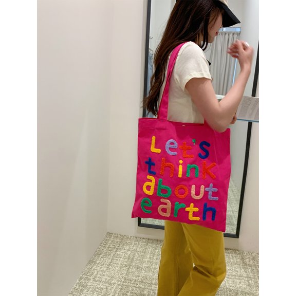 JennyShop Ins Same Color Embroidered Letter Bag Large Capacity Canvas Bag Casual Versatile Tote Bag College Student Class Bag