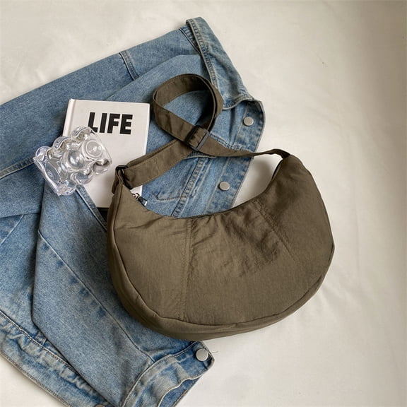 JennyShop Japanese Washed Cloth Dumpling Bag New Simple And Lightweight Shoulder Bag Splicing Trendy Casual Nylon Messenger Bag Women