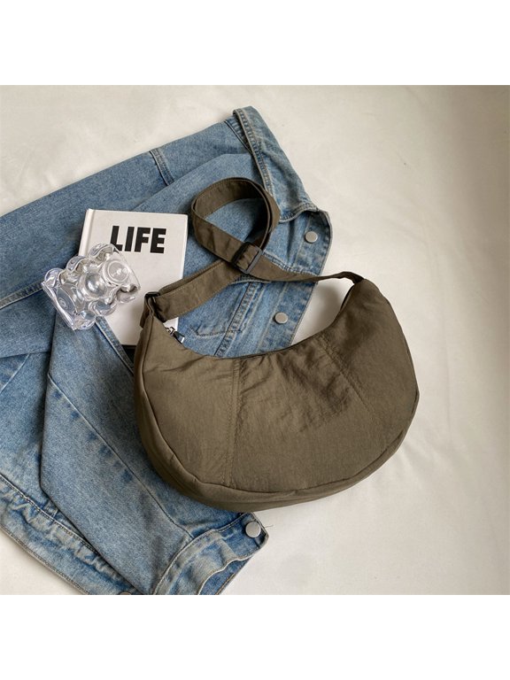 JennyShop Japanese Washed Cloth Dumpling Bag New Simple And Lightweight Shoulder Bag Splicing Trendy Casual Nylon Messenger Bag Women