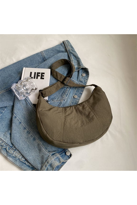 JennyShop Japanese Washed Cloth Dumpling Bag New Simple And Lightweight Shoulder Bag Splicing Trendy Casual Nylon Messenger Bag Women