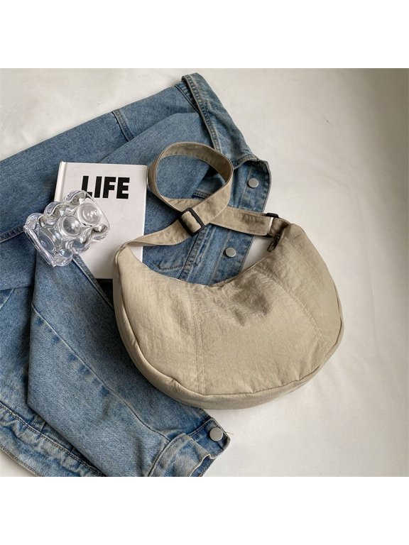 JennyShop Japanese Washed Cloth Dumpling Bag New Simple And Lightweight Shoulder Bag Splicing Trendy Casual Nylon Messenger Bag Women