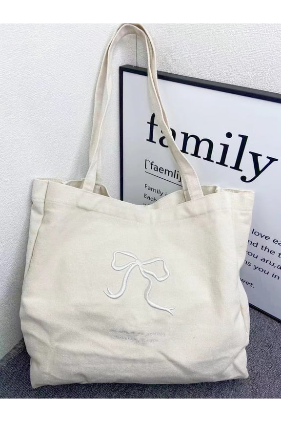 JennyShop Korean Large-capacity Embroidered Bow Shoulder Tote Bag Trendy Design Fashionable Versatile Sweet Commuter Shoulder Bag