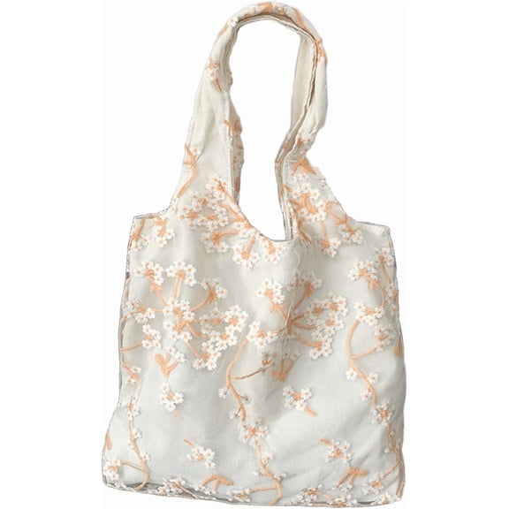 JennyShop  Large Capacity Canvas Bucket Bag, Fashion Embroidered Lace Handbag - Beach Wallet, Holiday Art Canvas Shoulder Bag