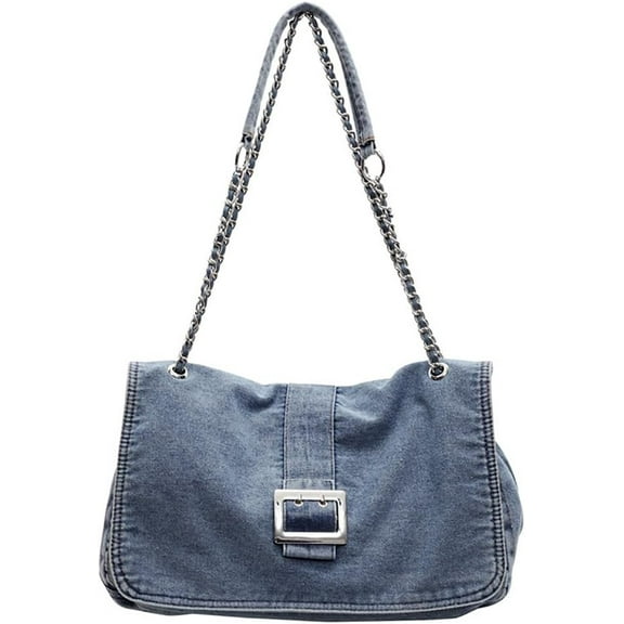 JennyShop Large Capacity Tote Purse with Chain Strap, Quality Women Denim Shoulder Handbag Classic Versatile Crossbody Bag