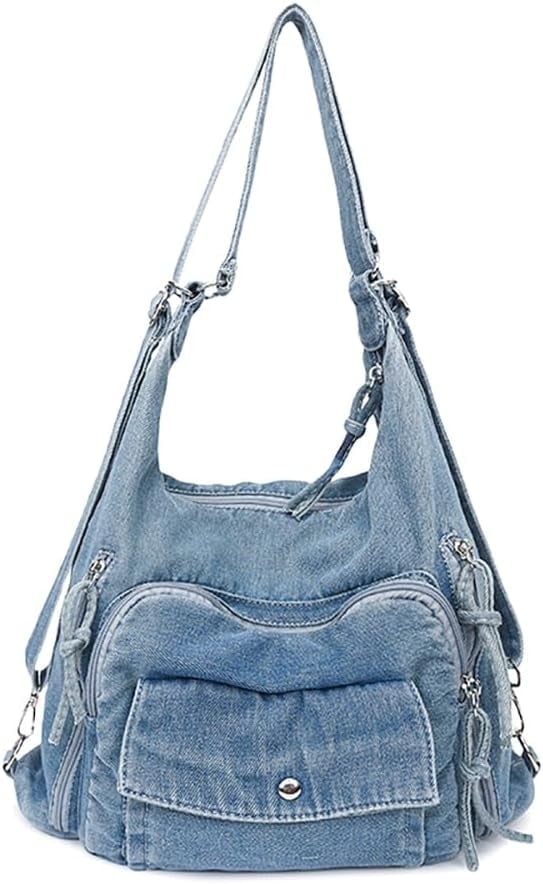JennyShop Large Capacity Tote Purse with Multiple Pockets, High Quality Denim Shoulder Handbag, Classic Versatile Crossbody Bag