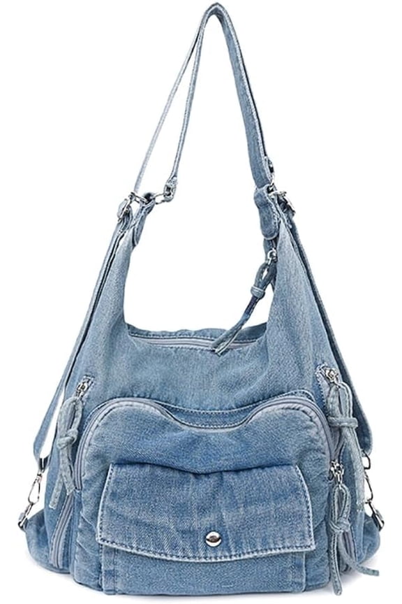 JennyShop Large Capacity Tote Purse with Multiple Pockets, High Quality Denim Shoulder Handbag, Classic Versatile Crossbody Bag