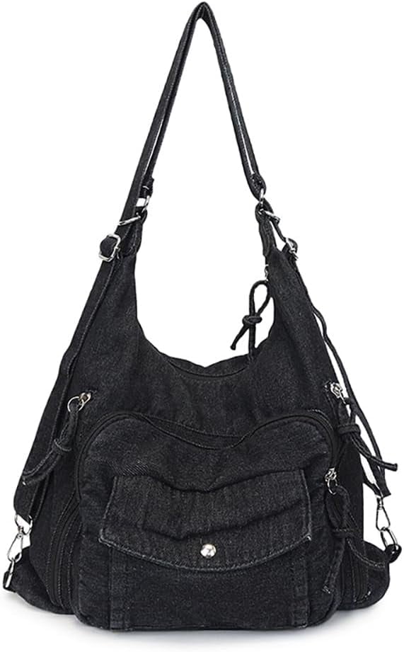 JennyShop Large Capacity Tote Purse with Multiple Pockets, High Quality Denim Shoulder Handbag, Classic Versatile Crossbody Bag