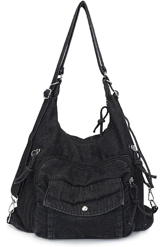 JennyShop Large Capacity Tote Purse with Multiple Pockets, High Quality Denim Shoulder Handbag, Classic Versatile Crossbody Bag