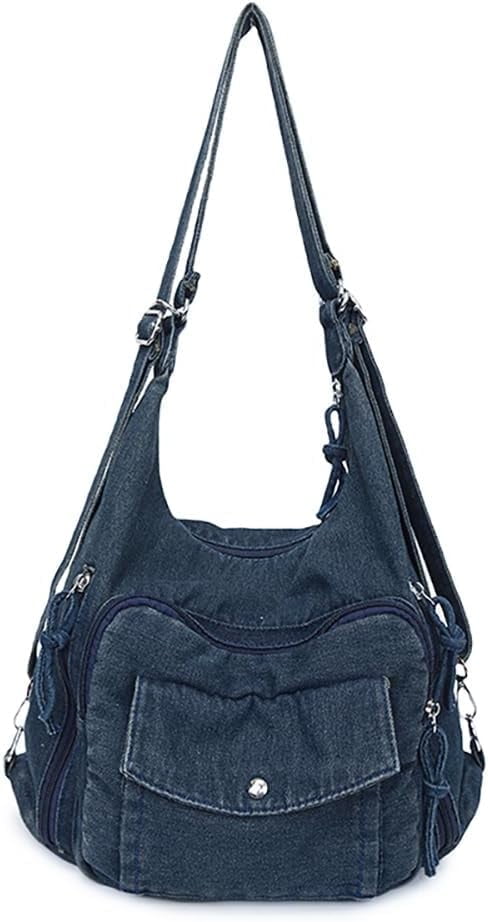 JennyShop Large Capacity Tote Purse with Multiple Pockets, High Quality Denim Shoulder Handbag, Classic Versatile Crossbody Bag