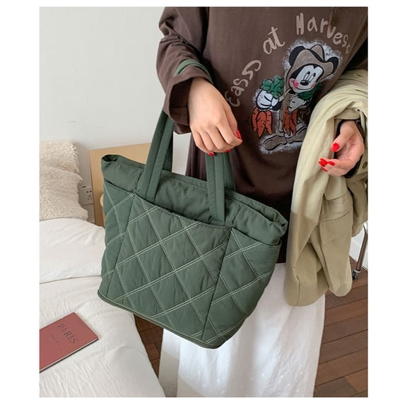 JennyShop Large-capacity Tote Bag for Women, Commuting Single-shoulder Tote Bag, Leisure Travel Bag, New Nylon Cloth Bag, Diamond-patterned Large-capacity Student Bag