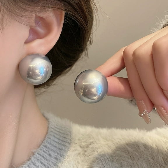 JennyShop New Large Round Pearl Earrings French High-End Feeling Light Luxury Earrings Fashion Single Item Women's Wedding Jewelry Gifts